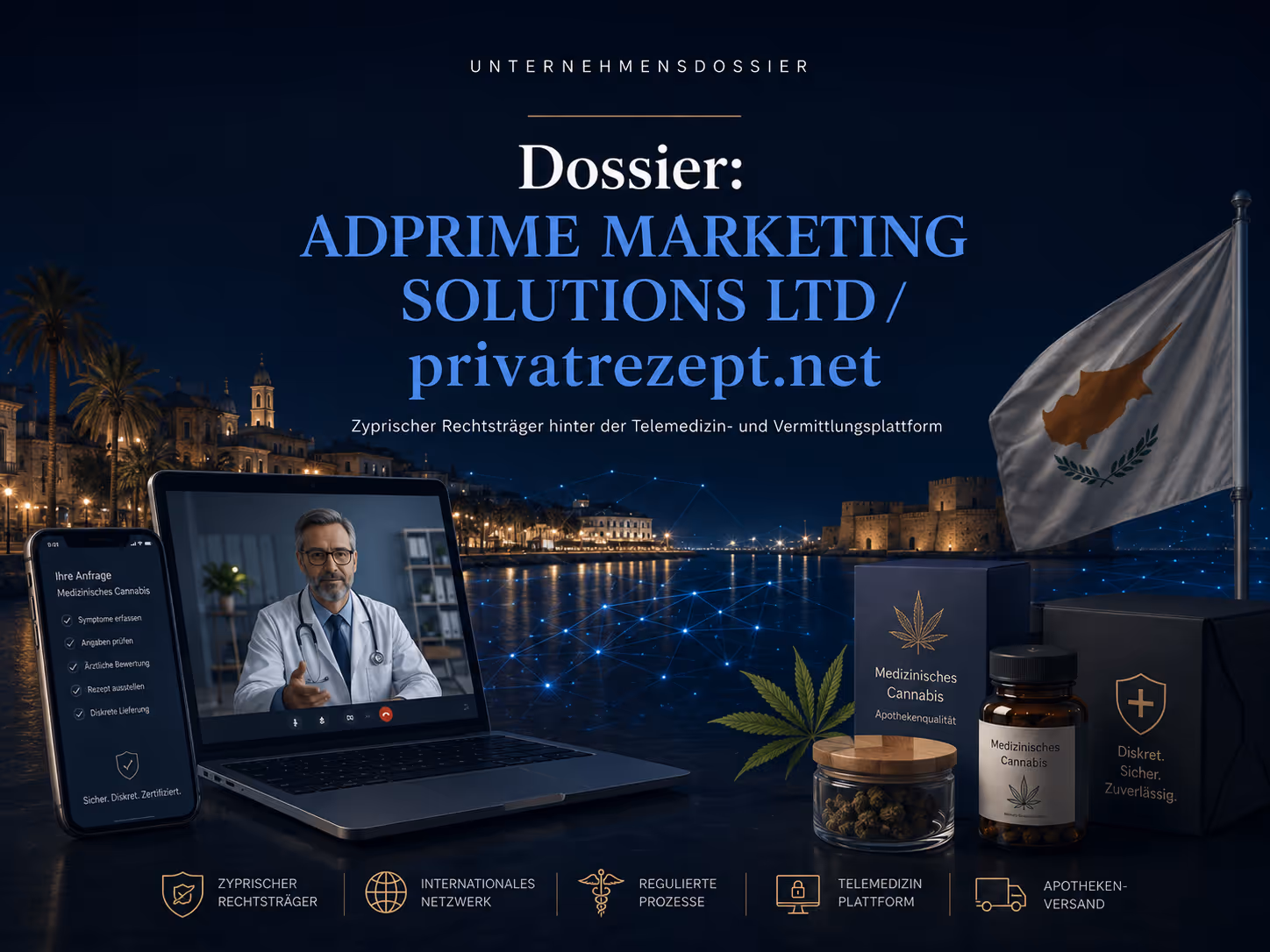 Dossier: ADPRIME MARKETING SOLUTIONS LTD / privatrezept.net | Symbolbild KI-generiert © 2026 EMH AG JS by OpenAI 5.5