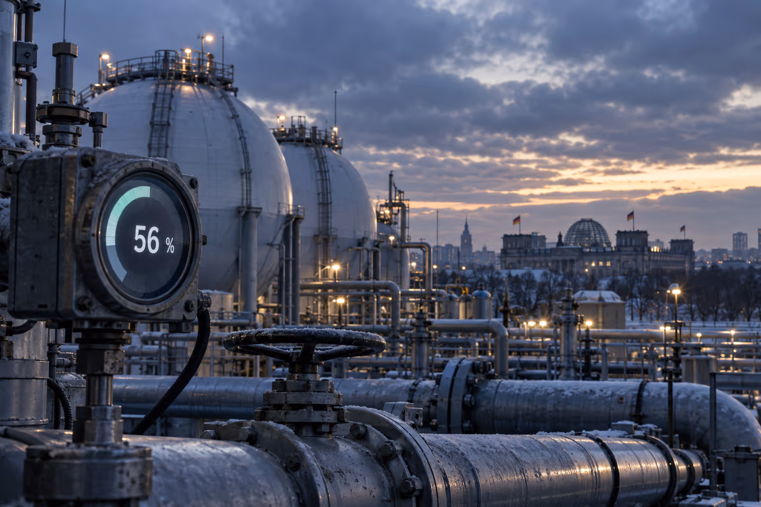 Gasspeicher bei 56 Prozent: Reiche setzt auf Staatskonzerne | Symbolbild KI-generiert © 2026 EMH AG JS by OpenAI 5.5